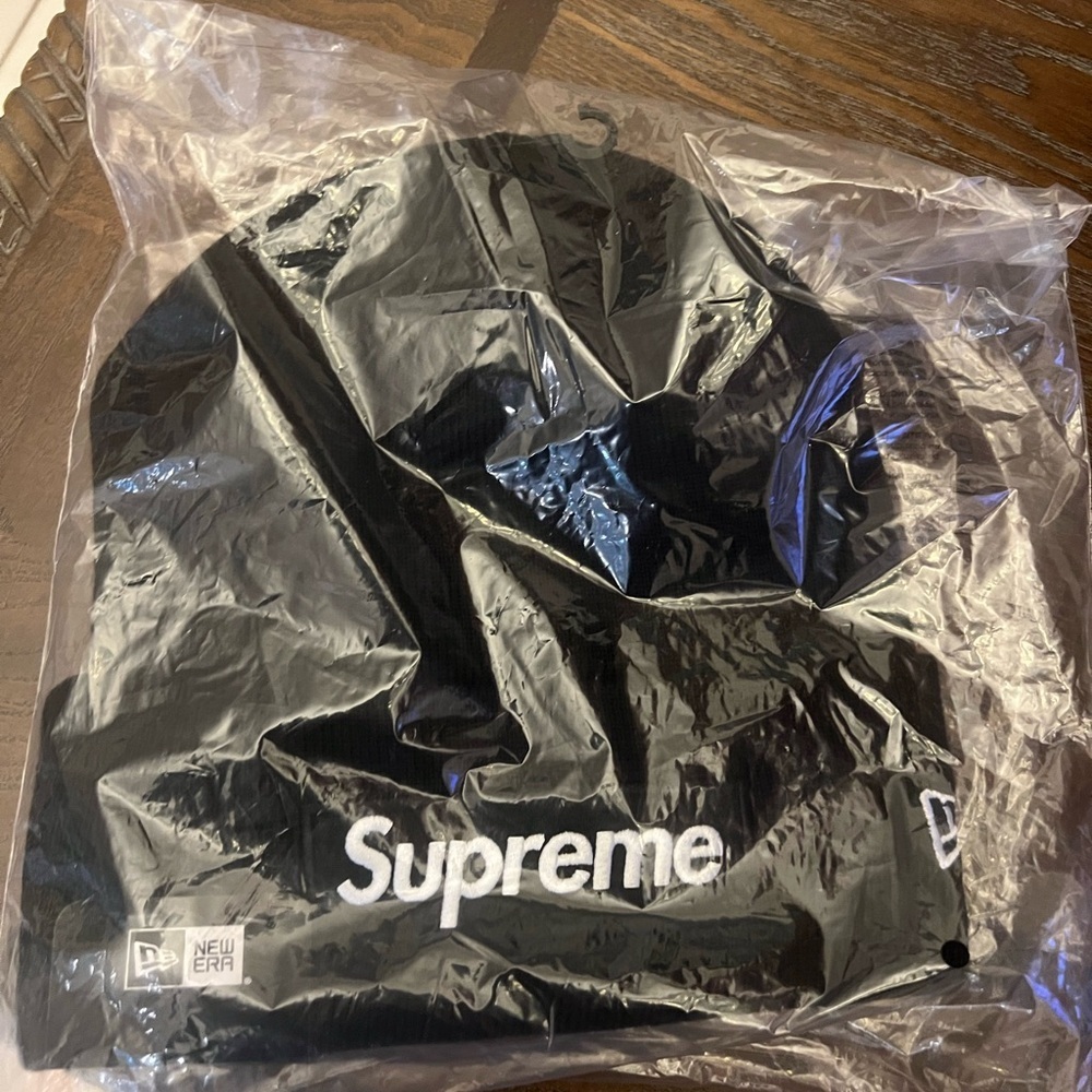 Supreme New Era Black Beanie with White Embroidery FW25